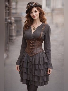 NWT Reborn Petty Coat Dress Sz XL Charcoal Tiered Ruffle Boho Goth Mad Hatter